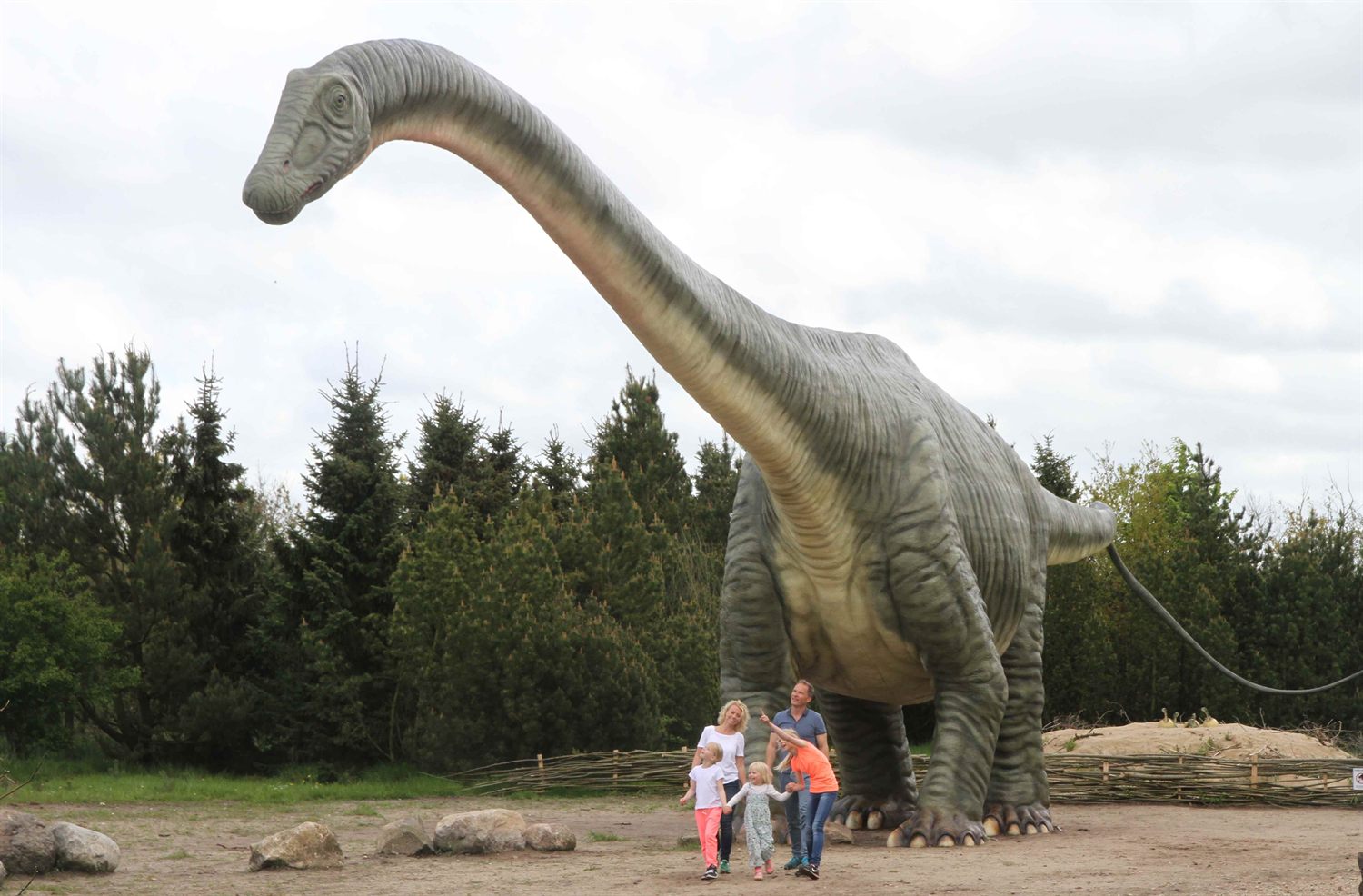 Naturtro Argentinosaurus-modell i dinosaurparken i Givskud Zoo.